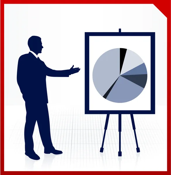 Homme d'affaires en arrière-plan avec graphique à secteurs financiers — Image vectorielle