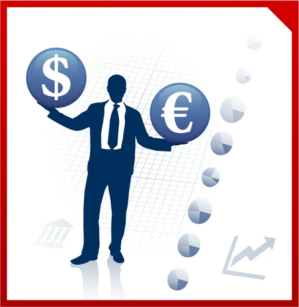 Jonge business man silhouetten met valutasymbolen — Stockvector