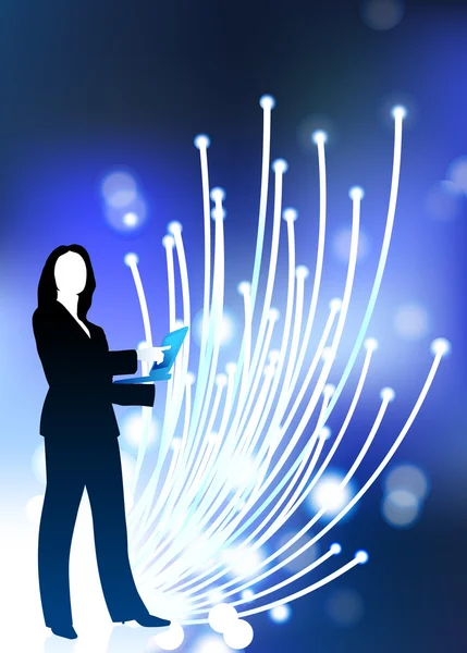 女商人通信光纤光缆互联网艾菲尔铁塔的背景 — 图库矢量图片