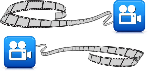 Bandes de film sur blanc avec icône de caméra — Image vectorielle