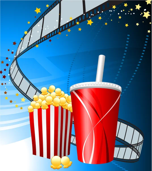 Popcorn e tazza di soda su sfondo film — Vettoriale Stock