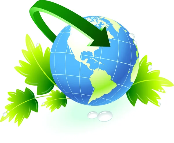 Globe avec flèche avec fond de nature — Image vectorielle