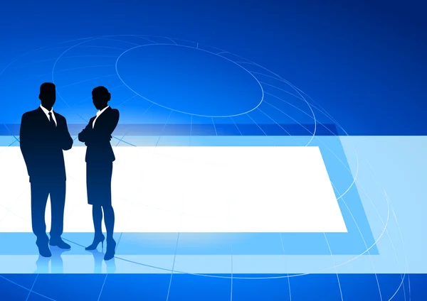 Zakelijke leidinggevenden op blauwe achtergrond van het internet — Stockvector