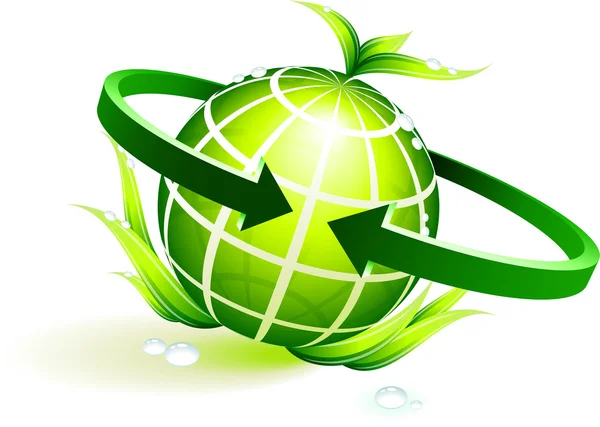 Зелений глобус з листям — стоковий вектор