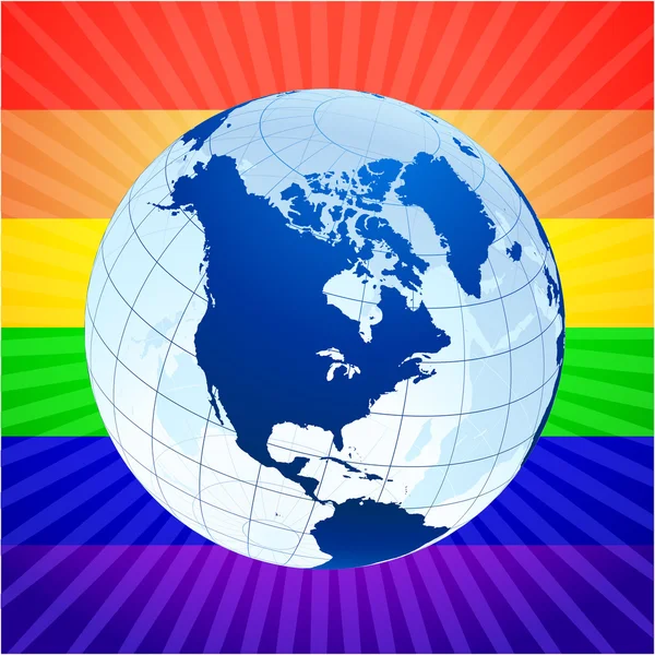 Wereldbol met regenboog achtergrond voor homo-rechten — Stockvector