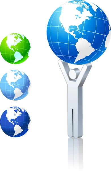 Collezione Globe con figura bastone — Vettoriale Stock