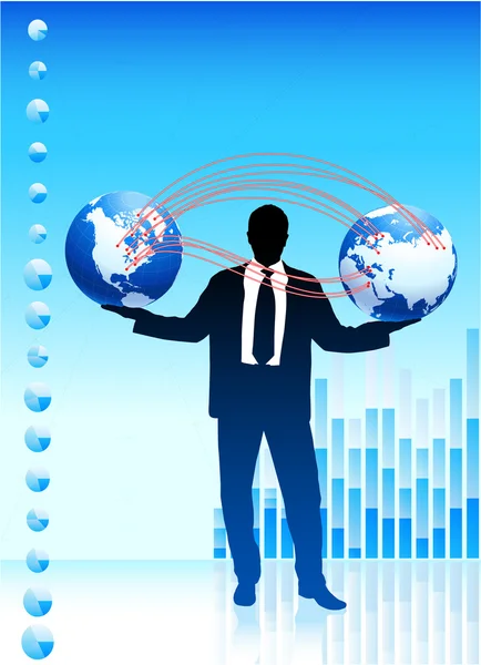 Бизнесмен с глобусами на фоне корпоративной элегантности — стоковый вектор