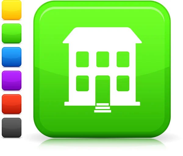 Groene behuizing pictogram op vierkante internet knop — Stockvector
