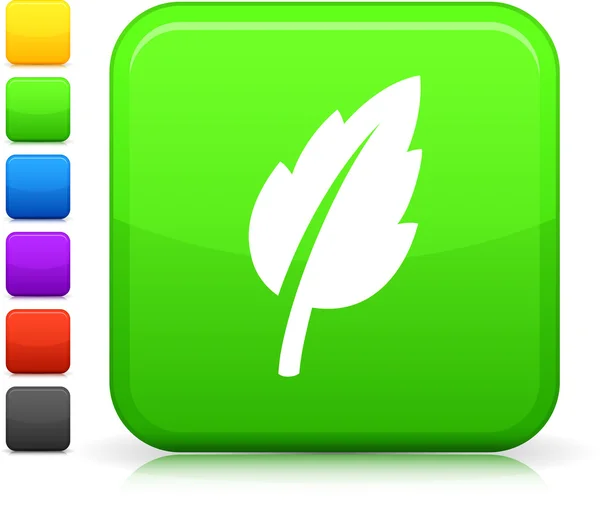 正方形のインターネット ボタン上の緑の葉のアイコン — ストックベクタ