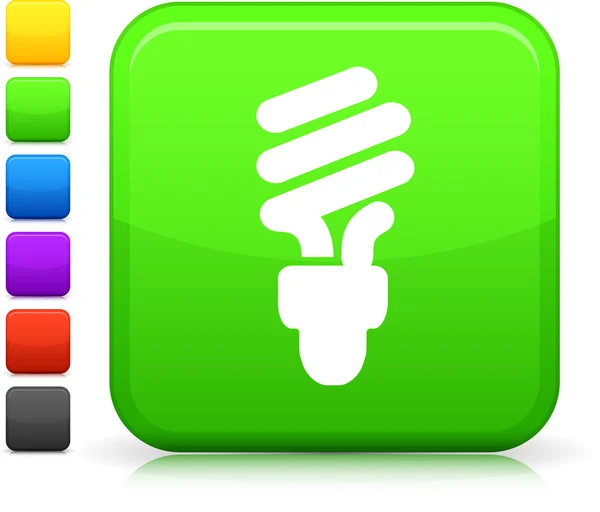 Зеленый значок электрической лампочки на квадратной кнопке интернет — стоковый вектор