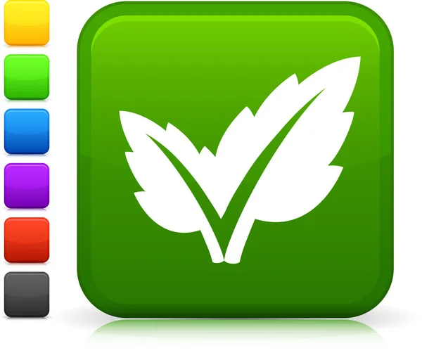 Icono de verificación ambiental en el botón cuadrado de Internet — Vector de stock