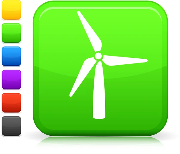 Icona di energia eolica verde sul pulsante quadrato internet — Vettoriale Stock