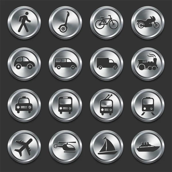 Ícones de transporte em botões de Metal Internet — Vetor de Stock
