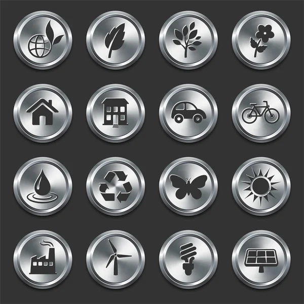 Іконки навколишнього середовища на металевих кнопках Інтернету — стоковий вектор