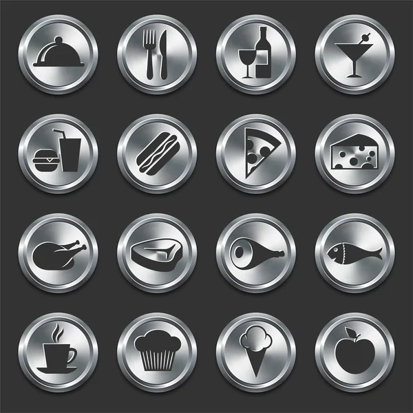 Iconos de comida en los botones de Internet de metal — Vector de stock