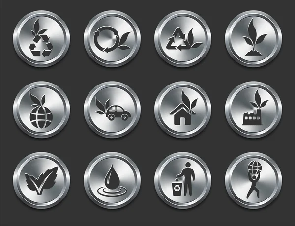 Icone ambientali sui pulsanti Internet in metallo — Vettoriale Stock