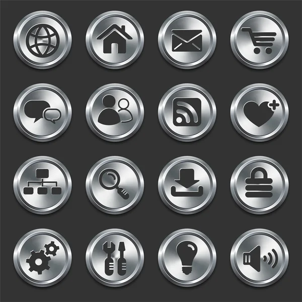 Iconos de Internet en botones de metal — Vector de stock