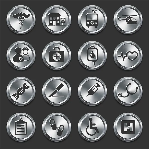 Icone dell'ospedale sui pulsanti Internet in metallo — Vettoriale Stock