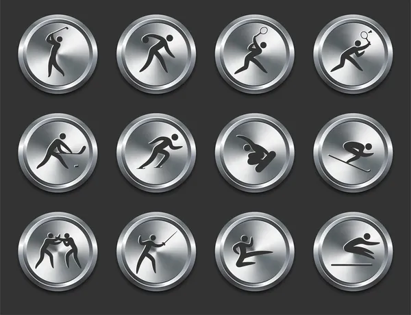 Иконки спортсменов на металлических кнопках интернета — стоковый вектор