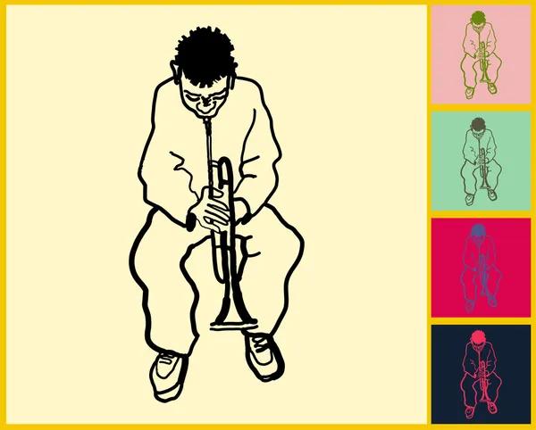 Chico afroamericano tocando la trompeta — Vector de stock