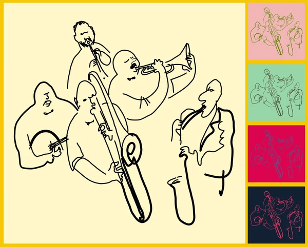 Live Jazz & Blues Band tocando el saxáfono y la trompeta — Archivo Imágenes Vectoriales