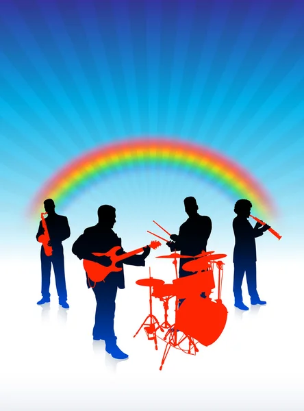 Music band on rainbow internet background — Stock Vector