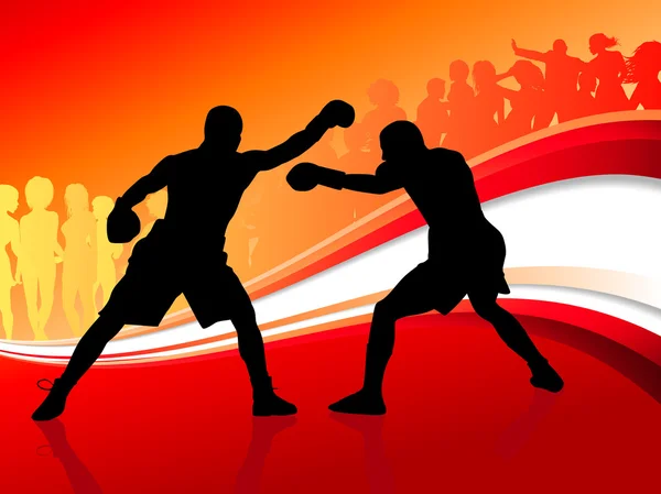 Boxing on abstract red background — Stock Vector