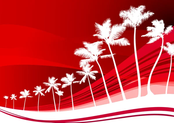 Palmiye ağaçlarının kırmızı arka plan — Stok Vektör