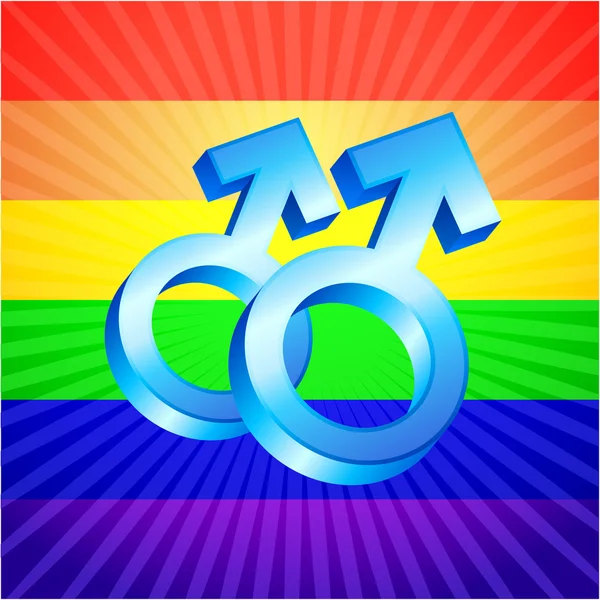 Símbolos masculinos sobre fondo de arco iris brillante — Vector de stock
