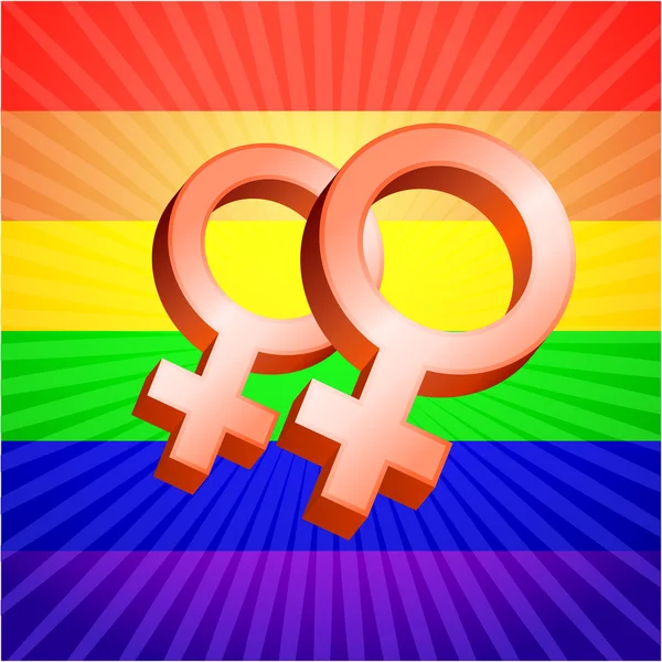 Simboli femminili su sfondo arcobaleno incandescente — Vettoriale Stock