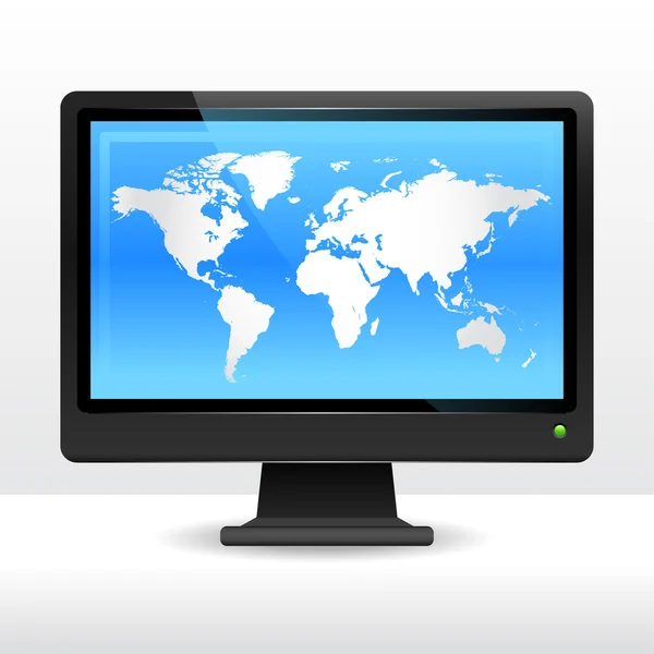 Számítógépes monitor világtérképpel — Stock Vector