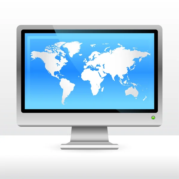 Οθόνη υπολογιστών με παγκόσμιο χάρτη — Διανυσματικό Αρχείο