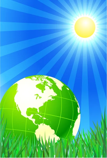 Globe vert sur fond d'été — Image vectorielle