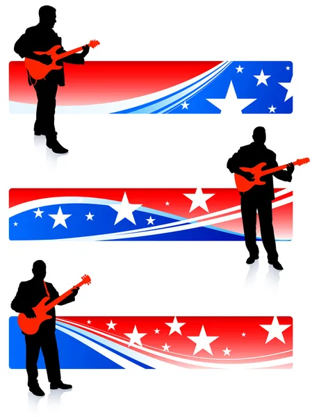 Coleção de guitarristas em banners patrióticos da internet —  Vetores de Stock