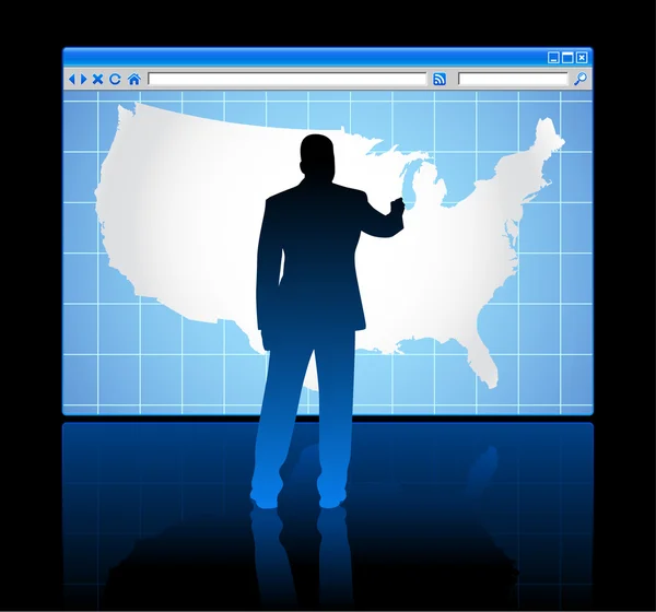 Concepto de Internet del navegador web con mapa de EE.UU. — Archivo Imágenes Vectoriales