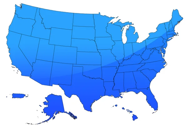 Mapa de EE.UU. en azul — Vector de stock