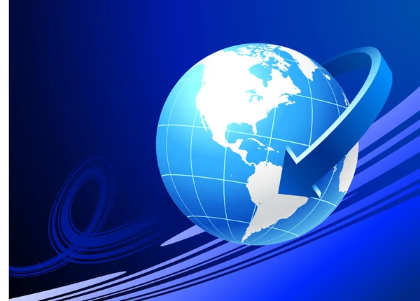 Globe-on nyíl kék háttér — Stock Vector