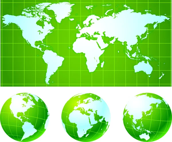 Carte du monde et globes — Image vectorielle