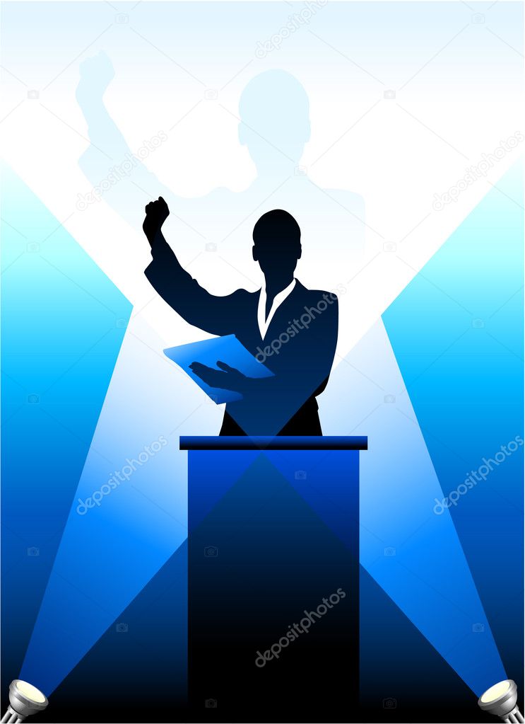 Business-political speaker silhouette behind a podium