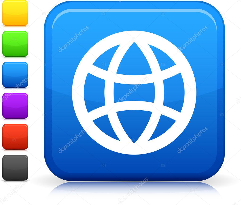globe icon on square internet button