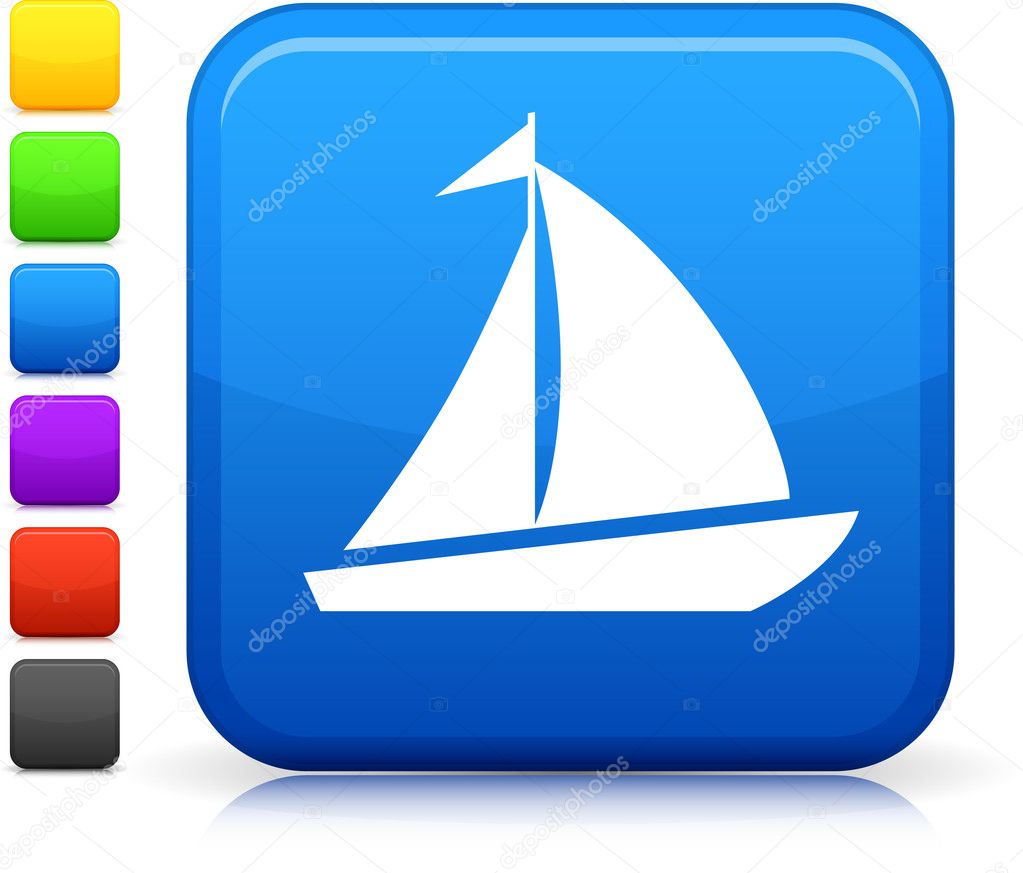 sail boat icon on square internet button