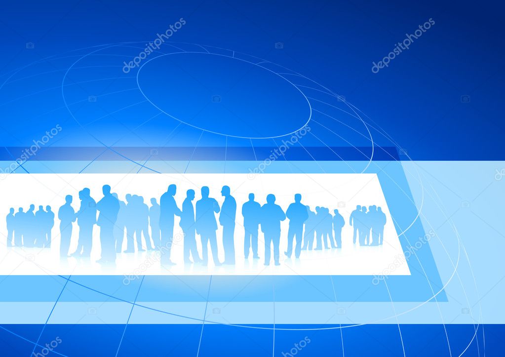 Business team in frame on blue internet background