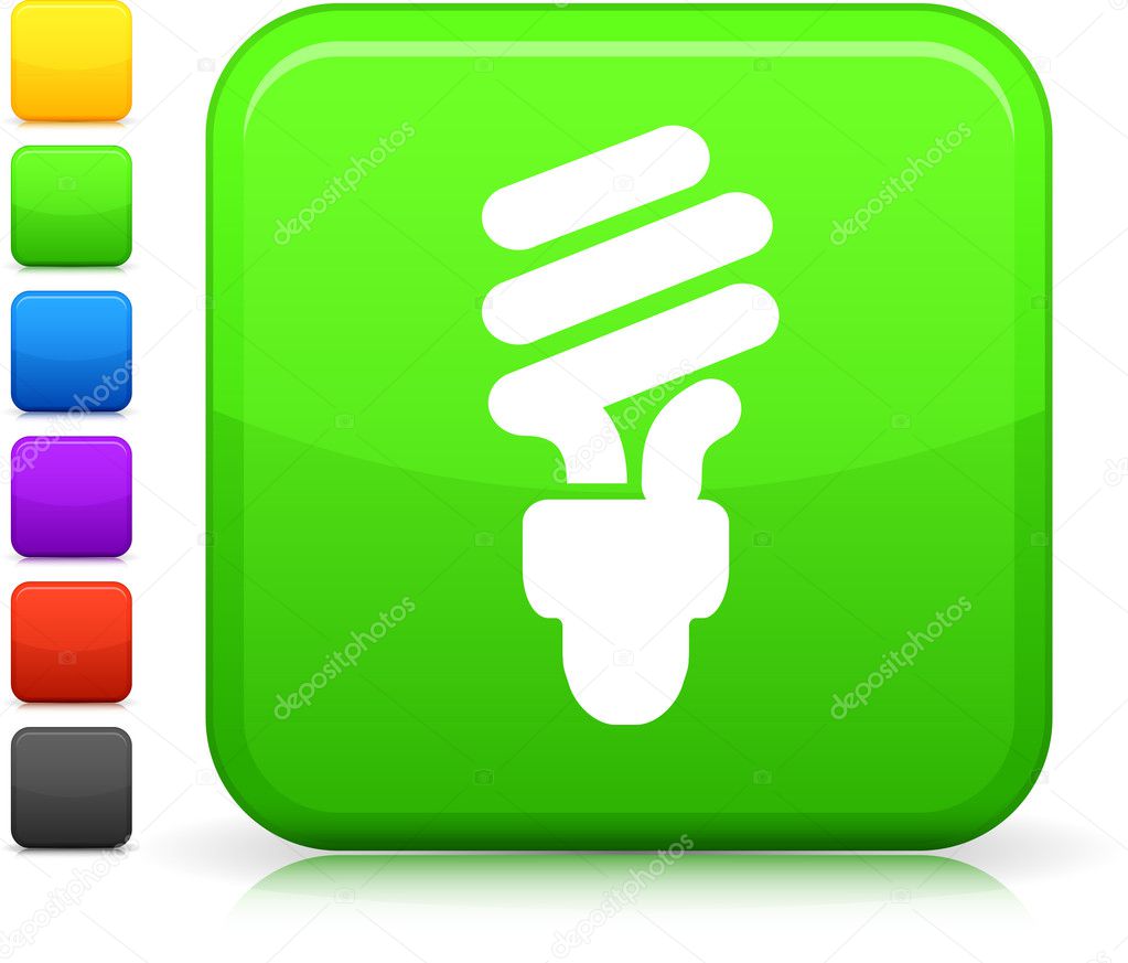 green electric lightbulb icon on square internet button