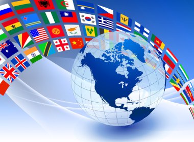 Globe with Flag Banner on Abstract Color Background clipart