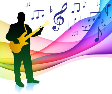 Guitar Player on Musical Note Color SpectrumOriginal Vector Illu clipart