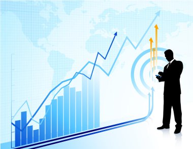 işadamı ile grafik ve Dünya Haritası