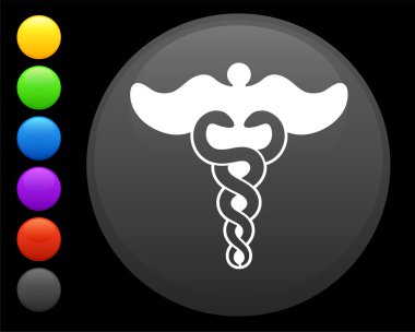 caduceus icon on round internet button clipart