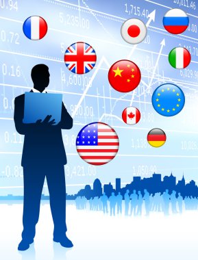 Finance Bussinessman with internet flag buttons clipart