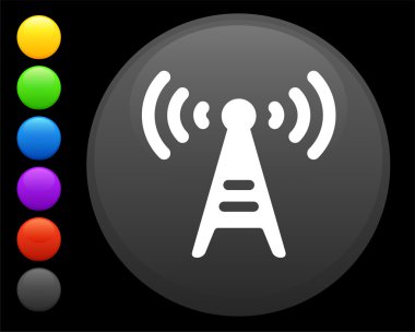 radio tower icon on round internet button clipart