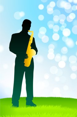 Live Musician on Green Daytime Background clipart